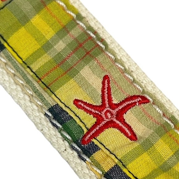 J Crew Starfish D-Ring Belt Plaid Woven Embroidered Cotton Webbing - Picture 2 of 9